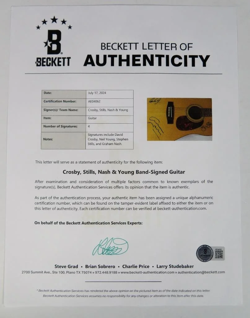 CROSBY, STILLS, NASH, & YOUNG Signed Autograph Auto Guitar by 4 JSA BAS, image 2