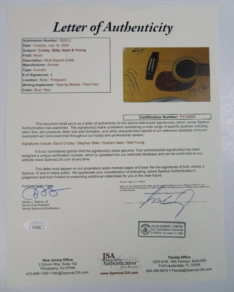 CROSBY, STILLS, NASH, & YOUNG Signed Autograph Auto Guitar by 4 JSA BAS, image 3