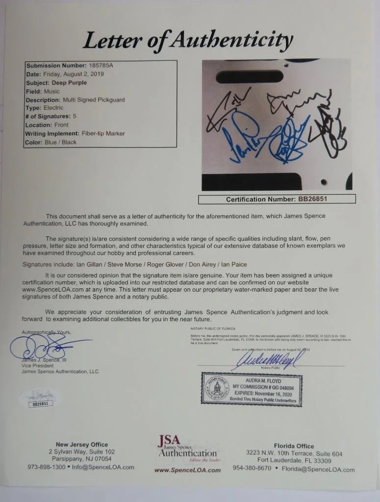 DEEP PURPLE Signed Autograph Auto Guitar by 5 JSA, image 2