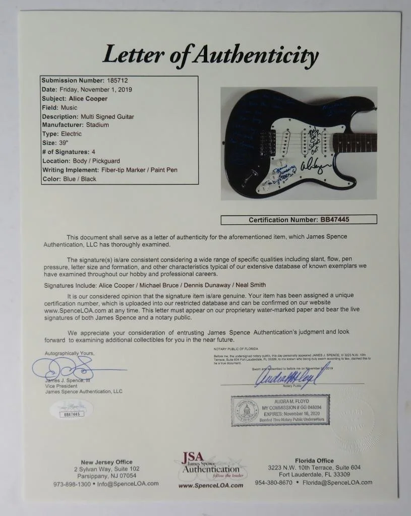 ALICE COOPER GROUP Signed Autograph Auto Guitar by All 4 Members JSA, image 2