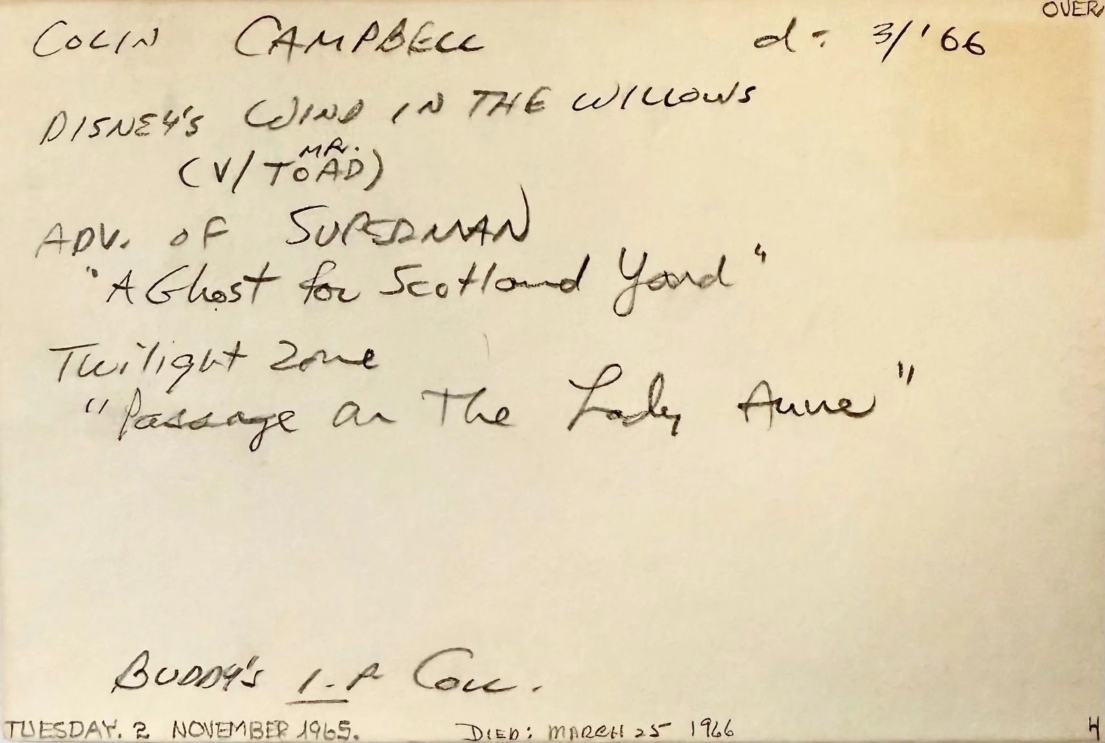 Colin Campbell — COLIN CAMPBELL Signed Autograph 4"x 6" INDEX CARD I Bought a Vampire Motorcycle, изображение 2
