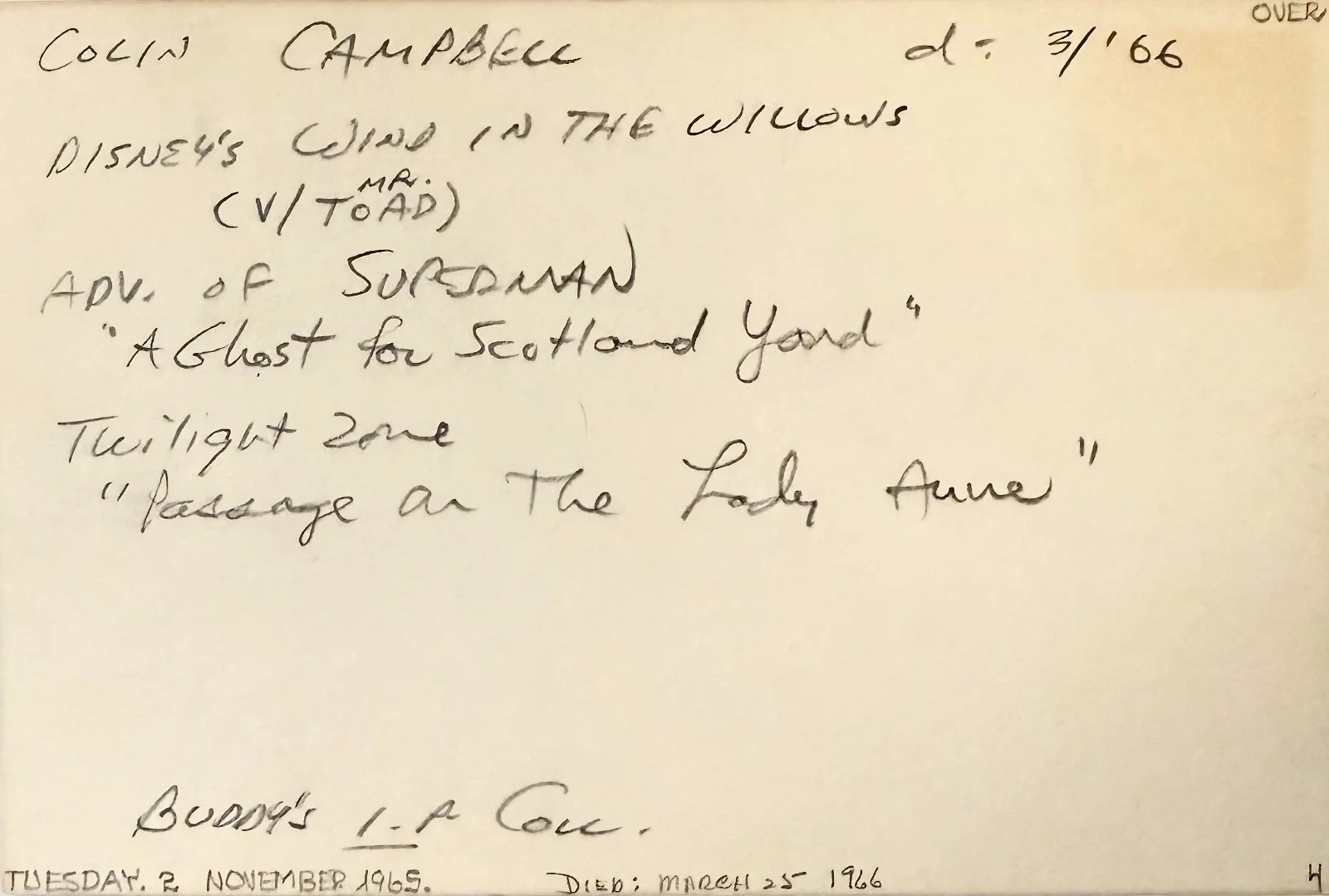 Colin Campbell — COLIN CAMPBELL Signed Autograph 4"x 6" INDEX CARD I Bought a Vampire Motorcycle, изображение 4