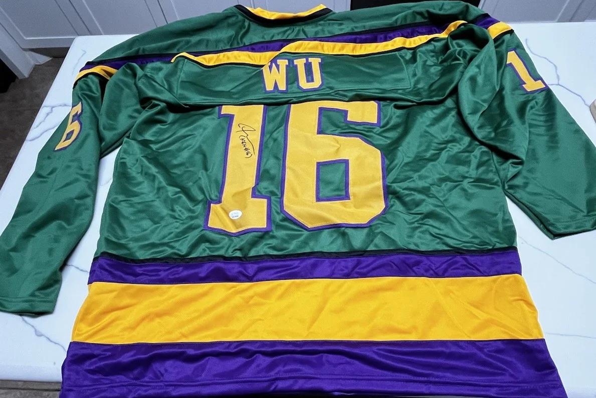 Jane Plank — “Tammy Duncan” Mighty Ducks Jane Plank & “Kenny Woo” Justin Wong Signed Jersey, image 3