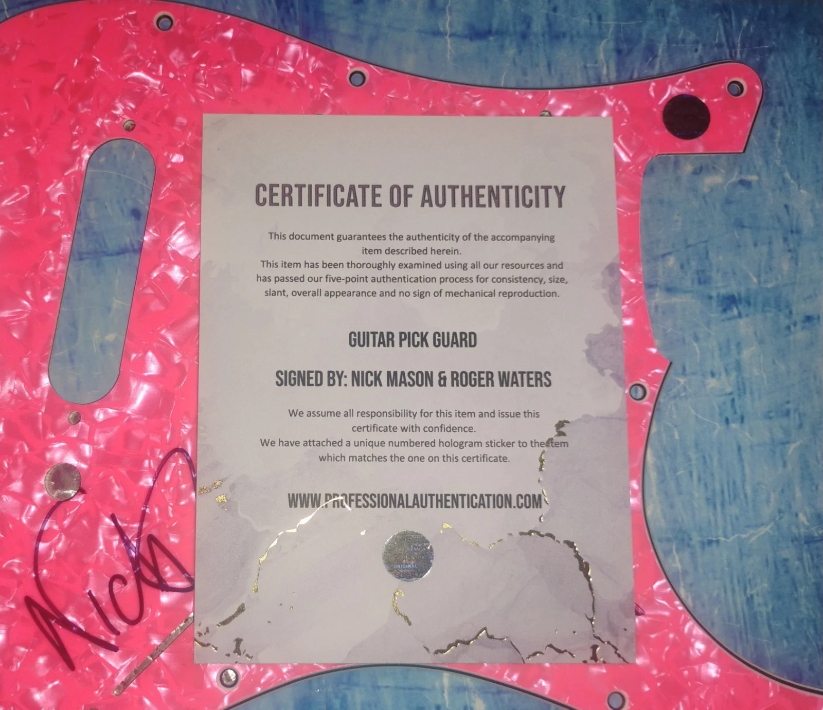 Roger Waters & Nick Mason Signed Guitar Pick Guard COA Pink Floyd NO US TARIFFS, image 5