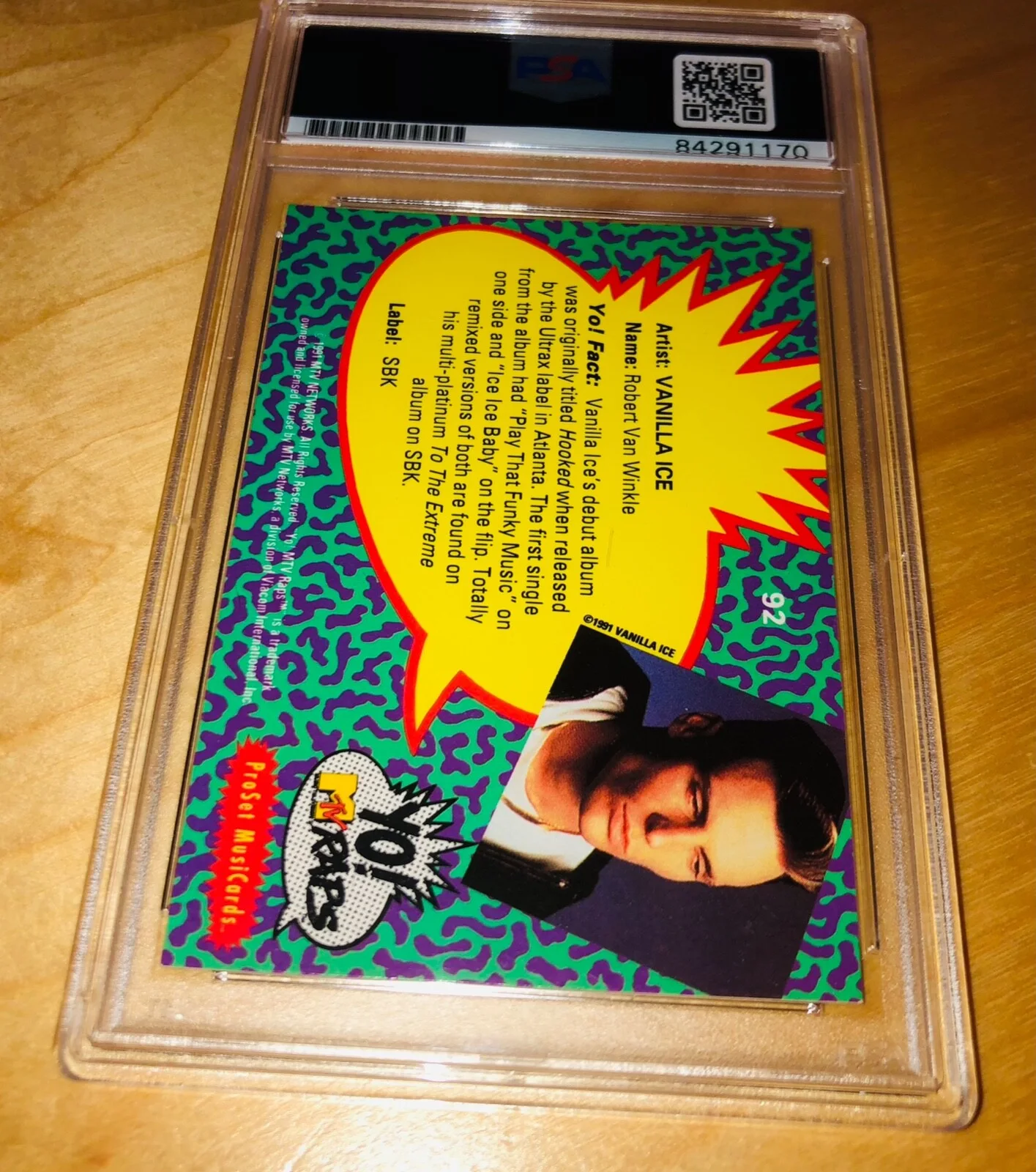 Vanilla Ice Yo MTV Raps Proset MusiCards #92 PSA Signed Card Auto RARE A, изображение 2