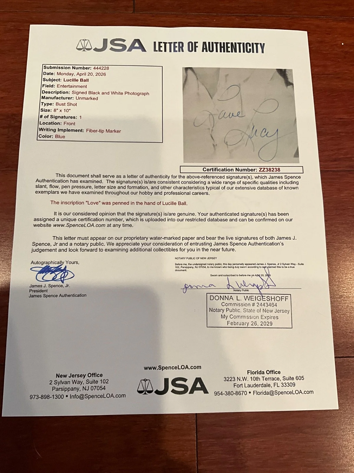 Signed LUCILLE BALL photo JSA certified with letter, image 4