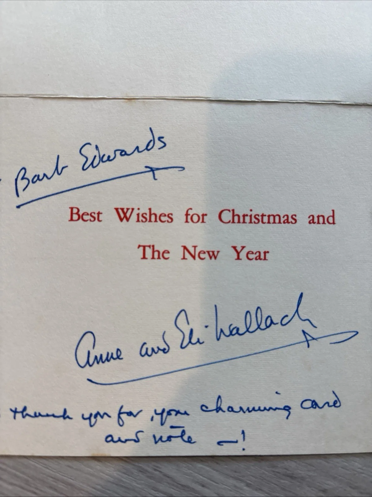 ELI WALLACH/ANNE JACKSON ACTOR/ACTRESS HAND SIGNED AUTO Christmas Card, image 2