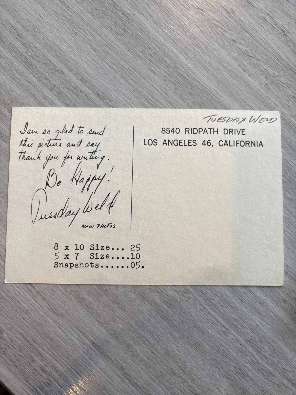 Tuesday Weld — Tuesday Weld gorgeous signed autographed 3.5 X 5.5 photo, American film actress, изображение 3