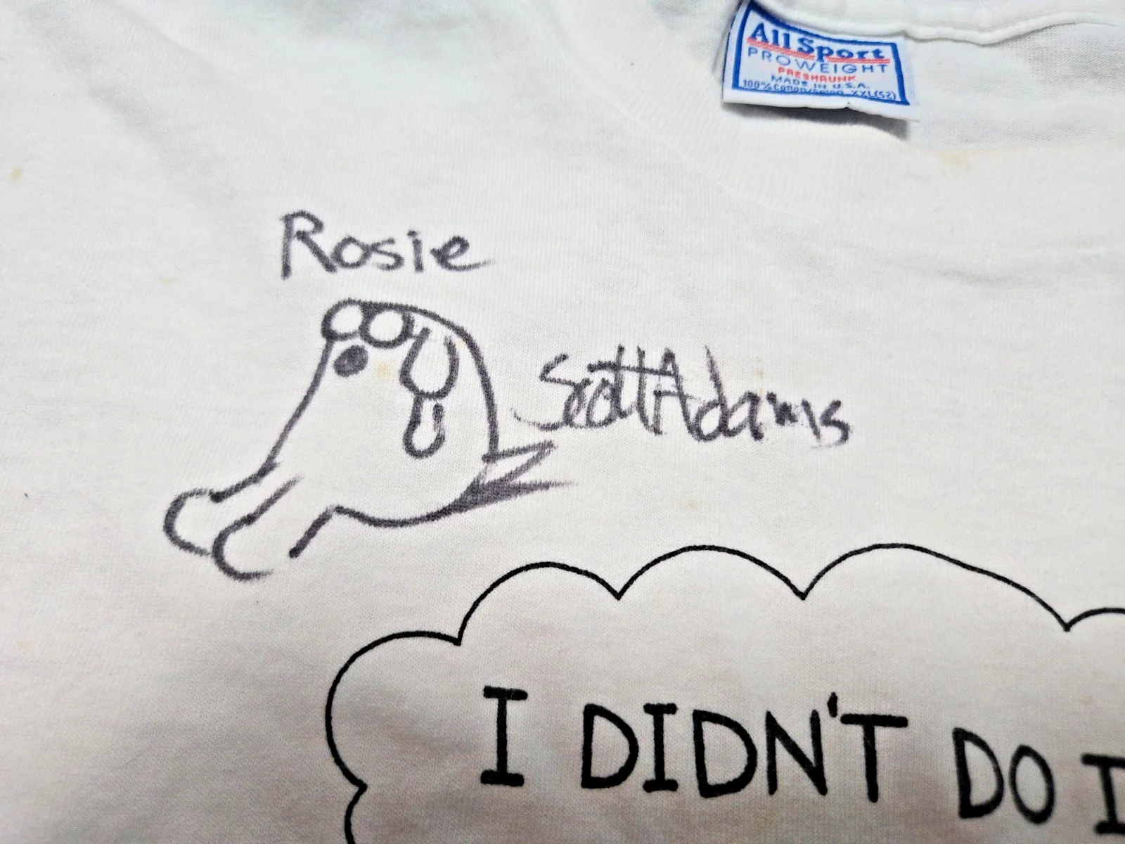 Scot Adams — Vintage Dilbert Scott Adams SIGNED T Shirt + DOODLE Sketch-Be A Team Player 2XL, изображение 3