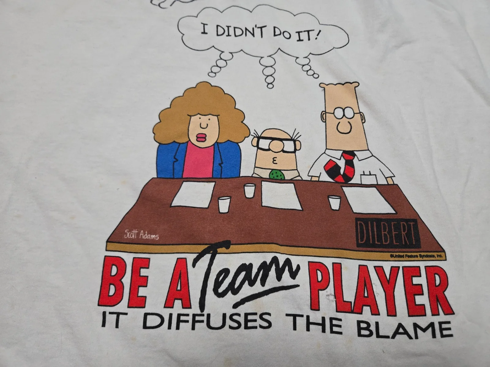 Scot Adams — Vintage Dilbert Scott Adams SIGNED T Shirt + DOODLE Sketch-Be A Team Player 2XL, изображение 5