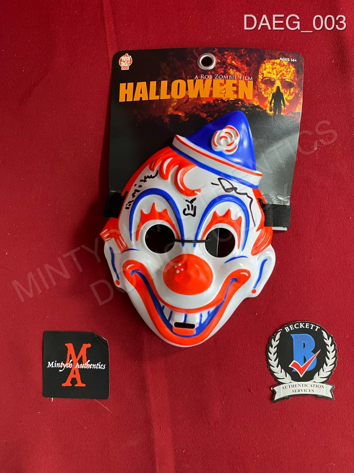 Daeg Faerch — Daeg Faerch signed young Michael Myers clown mask Rob Zombie Halloween Beckett
