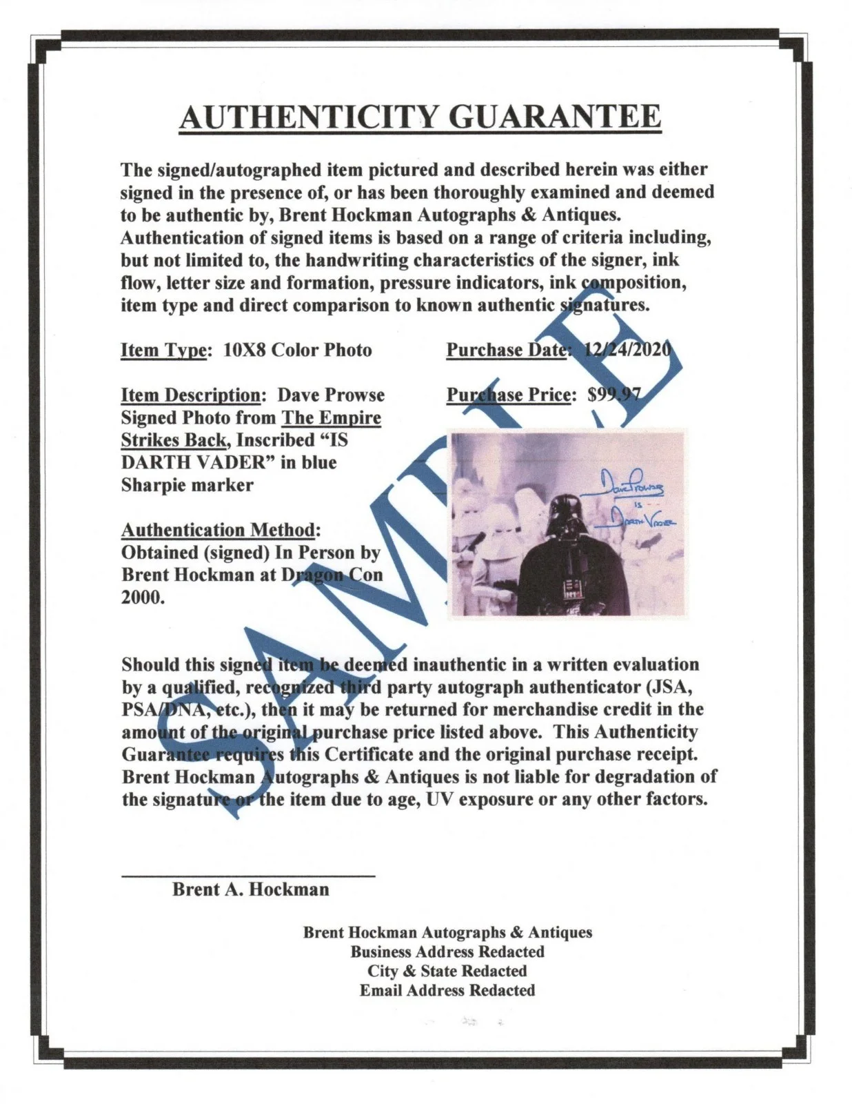 BATTLESTAR GALACTICA Autograph DIRK BENEDICT Signed 3X5 Card w/ COA STARBUCK, image 3