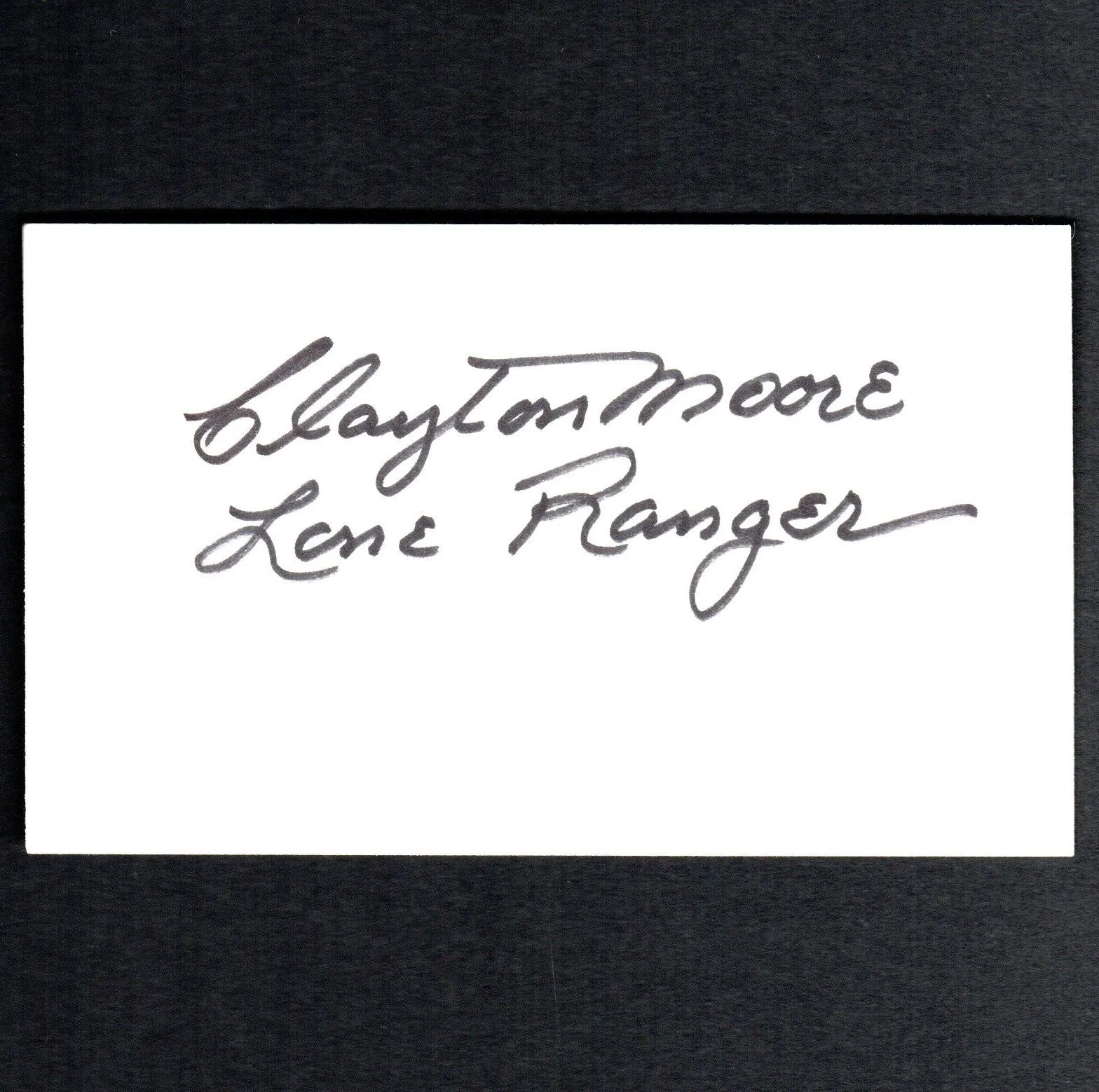 Clayton Moore — CLAYTON MOORE The Lone Ranger Autograph Signed 3X5 Index Card w/ COA, изображение 2