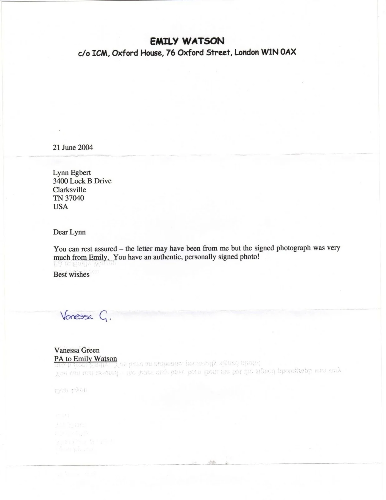 Emily Watson — EMILY WATSON Autograph 2004 Signed 3.5X5.5 B&W Photo w/ COA Rare Signer In USA!, изображение 3