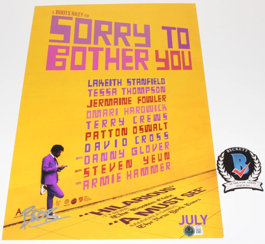 DIRECTOR BOOTS RILEY SIGNED 'SORRY TO BOTHER YOU' 12x18 MOVIE POSTER BECKETT COA, изображение 2