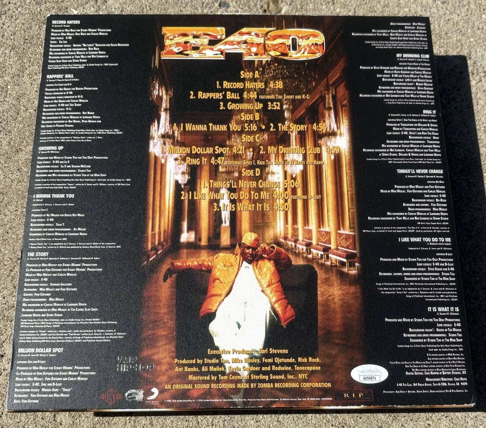 E-40 SIGNED Orange Vinyl JSA COA RAP Hip Hop Hall Of Game, изображение 2