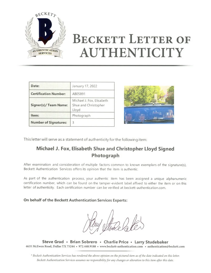 MICHAEL J. FOX SHUE LLOYD SIGNED 11x14 PHOTO BACK TO THE FUTURE OPX BECKETT BAS, изображение 5
