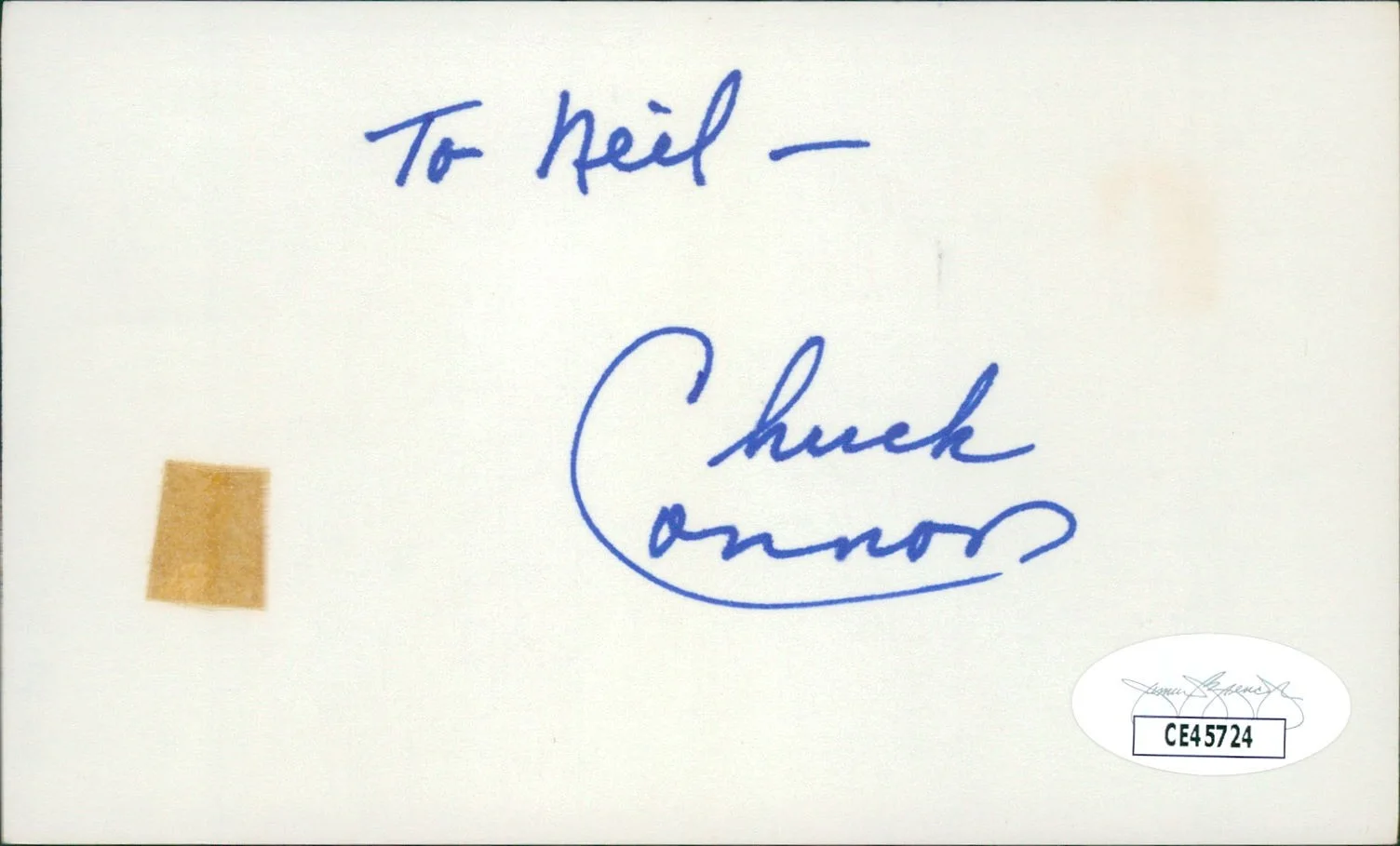 Chuck Connors — Chuck Connors Actor Signed 3x5 Index Card JSA Authenticated Personalized