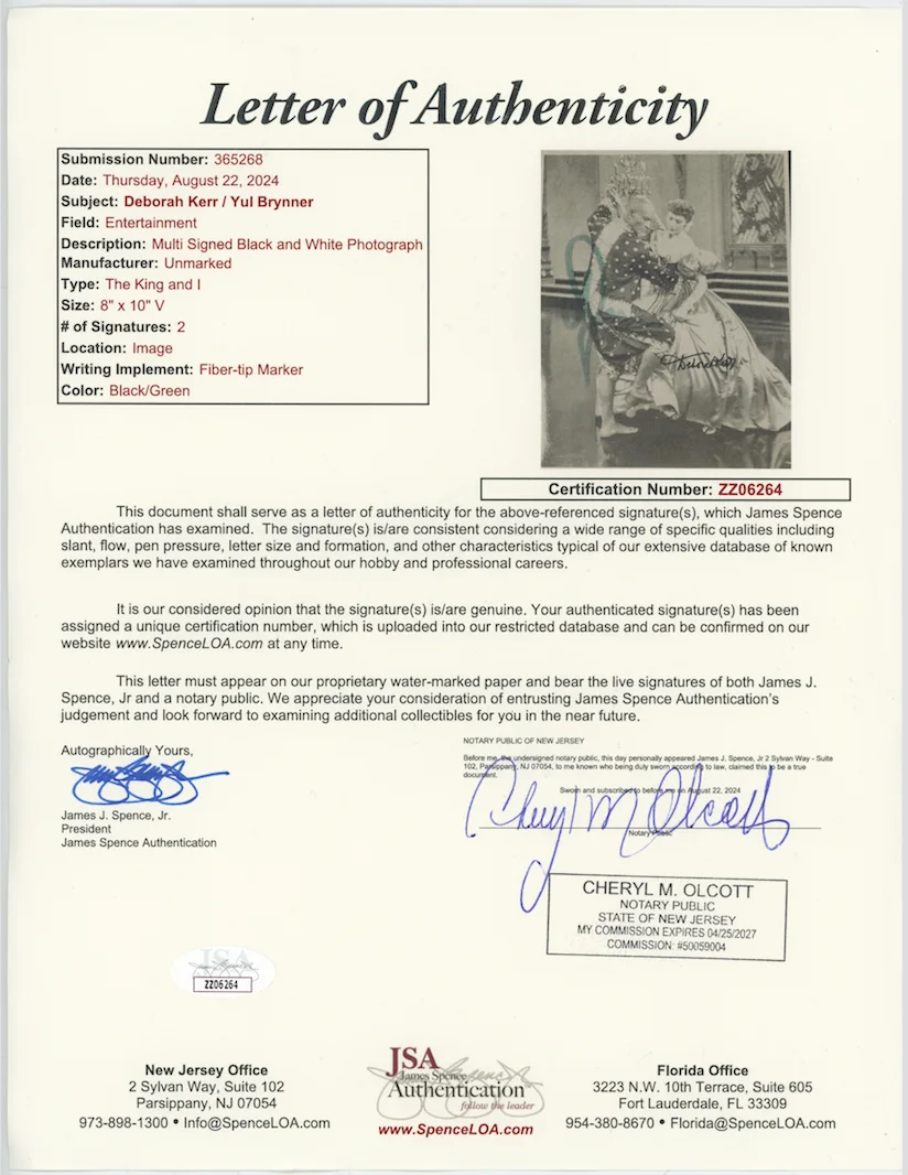 Yul Brynner Deborah Kerr King And I Autographed Signed 8x10 Photo JSA LOA 28342, изображение 3