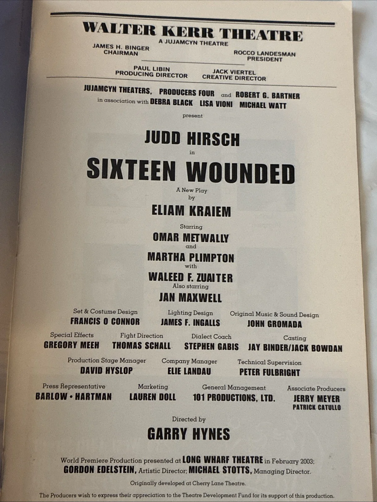Judd Hirsch — Judd Hirsch Signed Broadway Playbill~Sixteen Wounded~April 2004, изображение 3