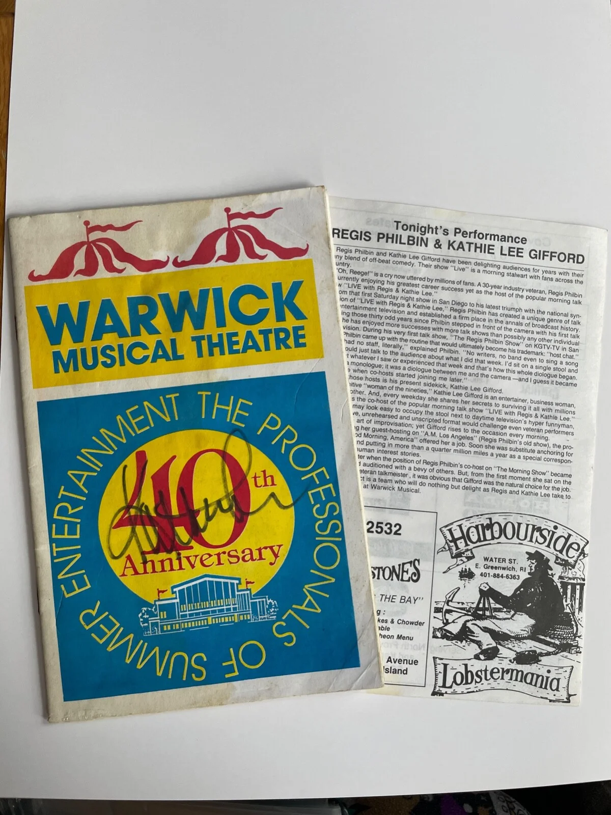 Kathie Lee Gifford — Kathie Lee Gifford Signed Warwick Musical Theatre Program July 29 1994 Regis