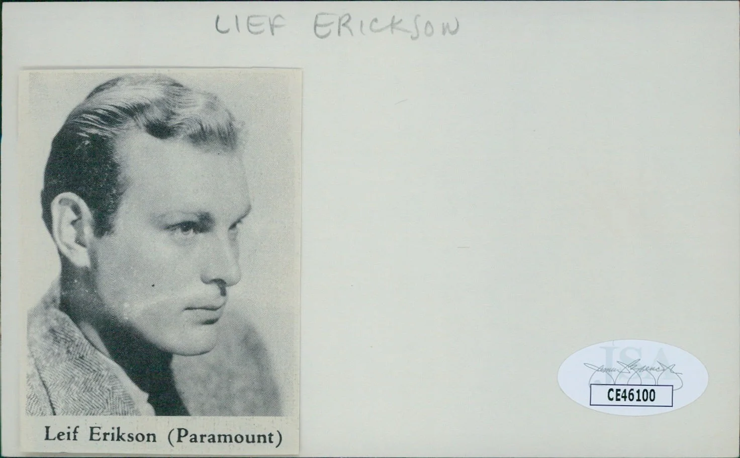 Leif Erickson — Leif Erickson Actor Signed 3x5 Index Card JSA Authenticated Personalized, image 2