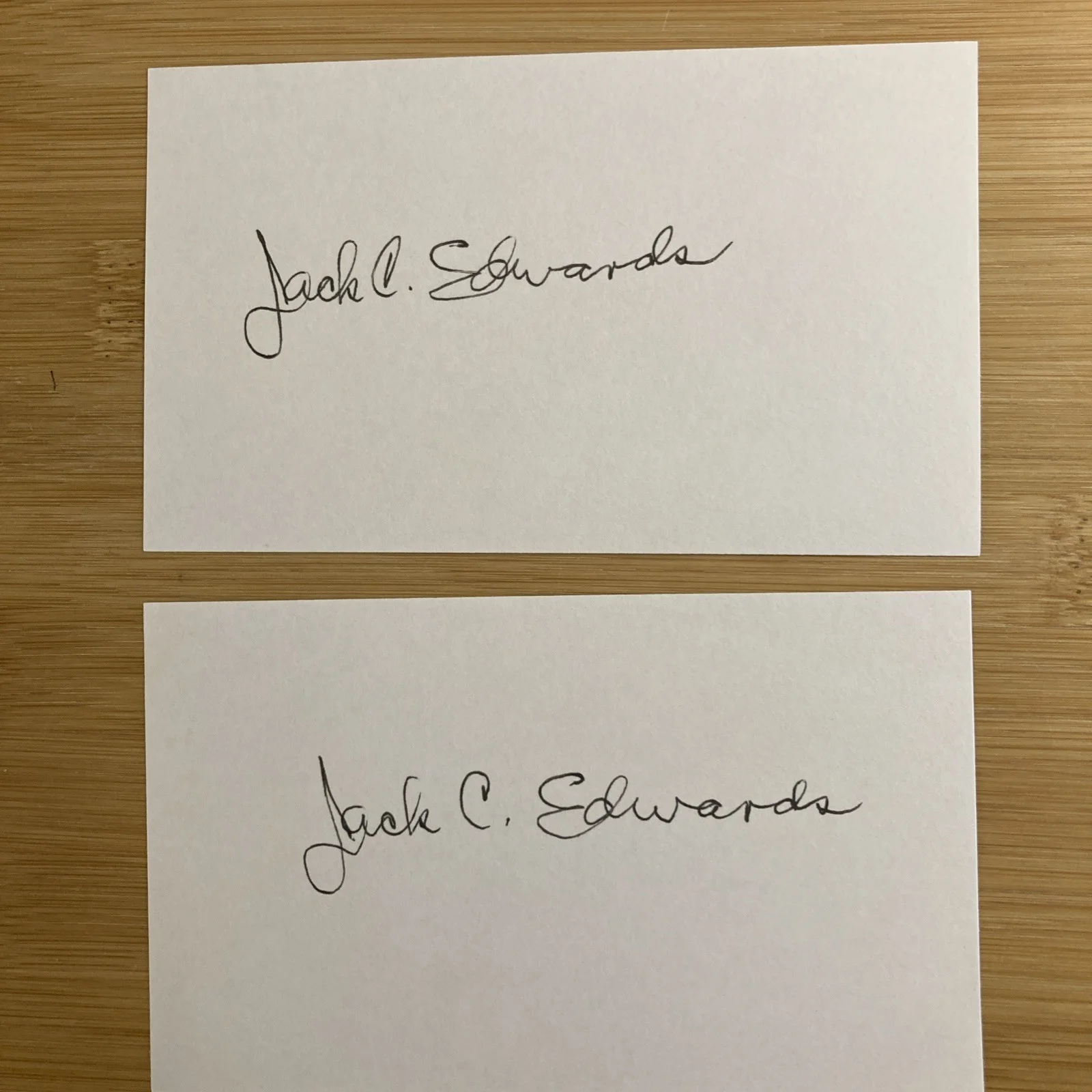 Jack C Edwards 1920-2015 silent movies actor signed 3x5 cards 2 for 1 With/COA/, image 2