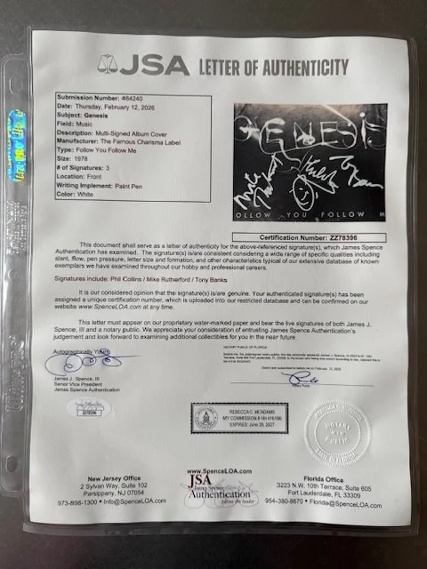 Genesis : fully signed Follow You Me 7" autographed vinyl LOA JSA ( Lp ), изображение 2