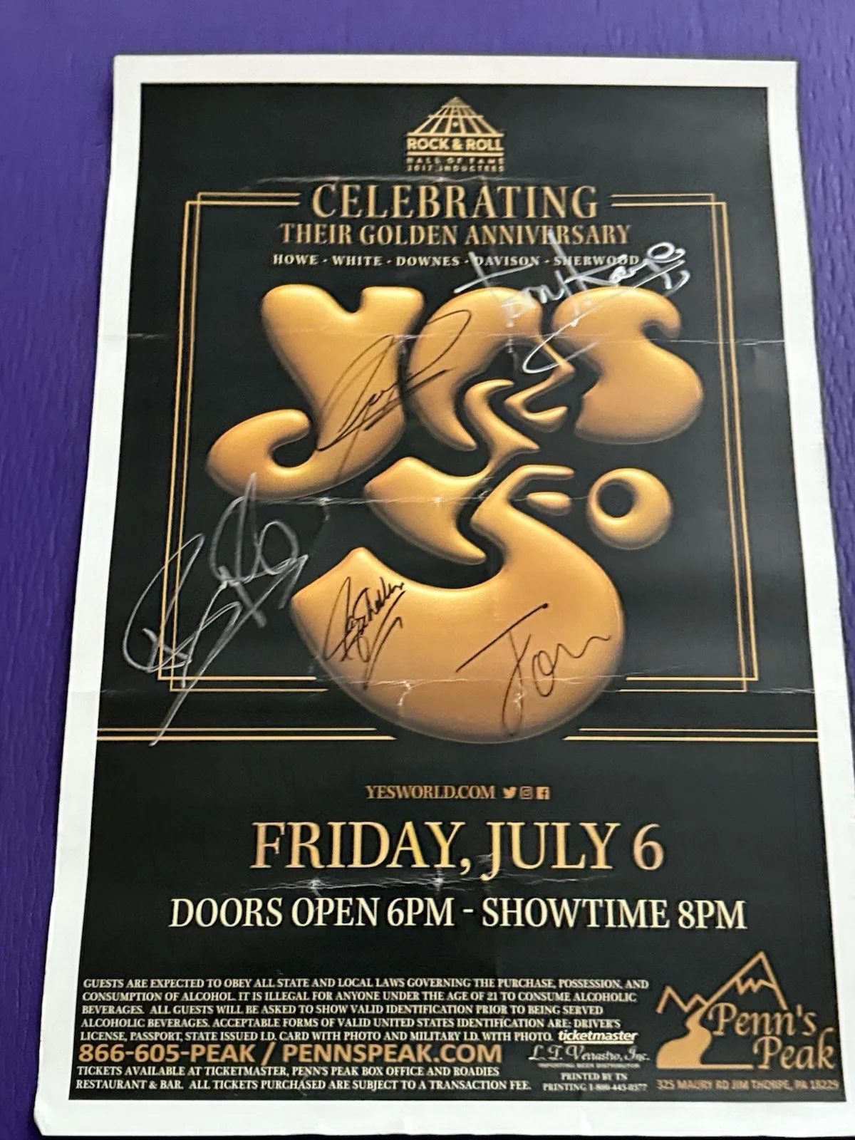 YES~Fri.July 6,2018. “Their Golden Anniversary” PennsPeak Concert Venue SeeDesc, изображение 2