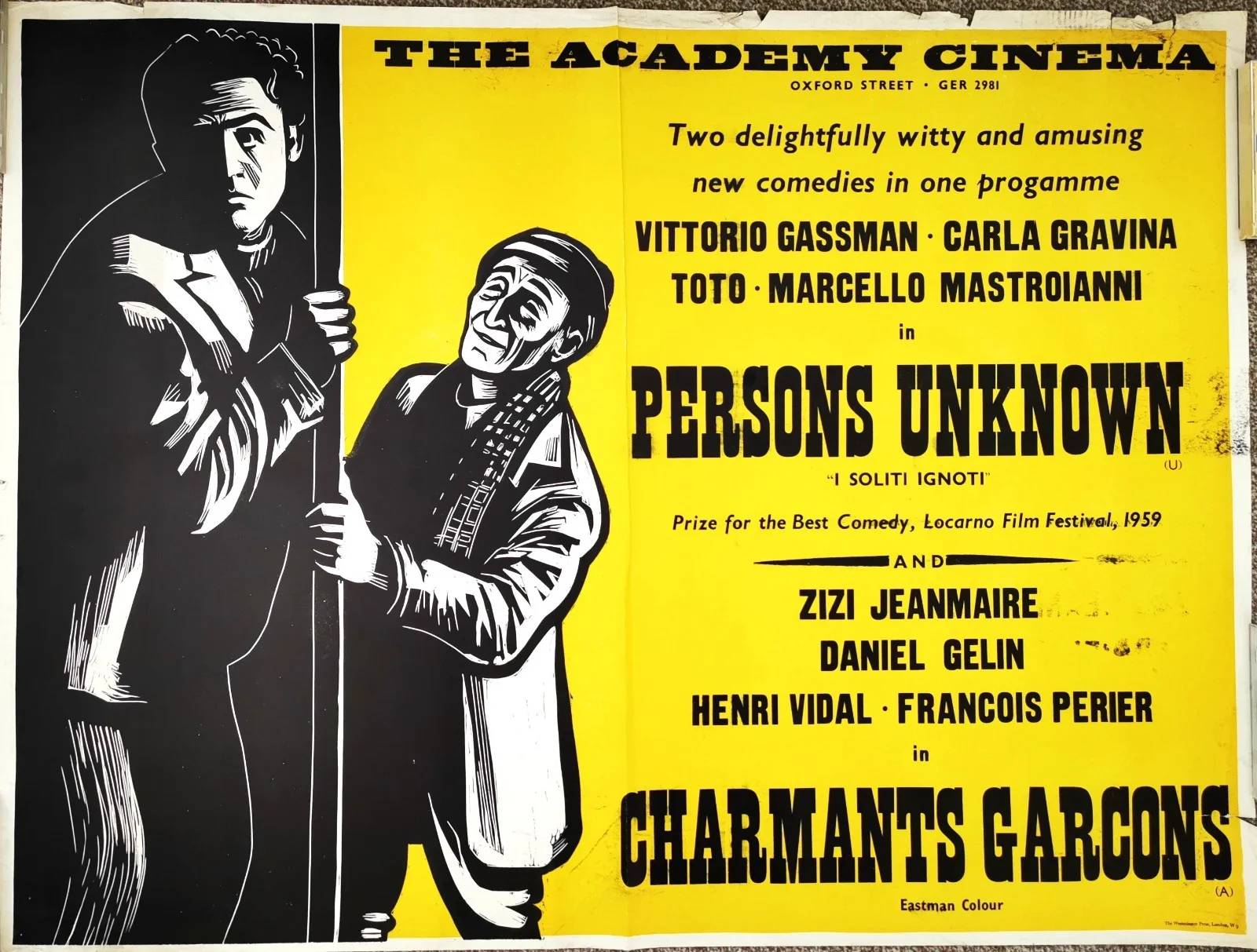 PERSONS UNKNOWN 1958 Vittorio Gassman, Toto PETER STRAUSFELD UK QUAD POSTER, изображение 2