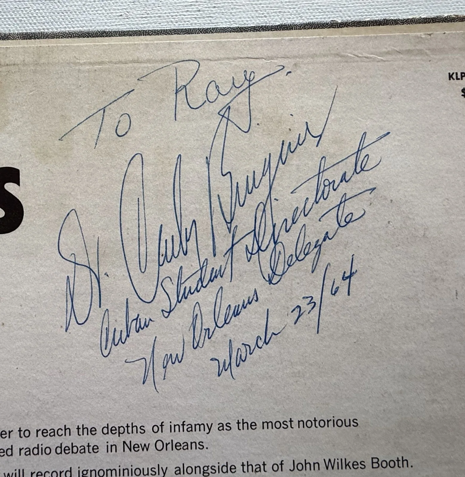 Carlos Bringuier Signed Autographed ''The President's Assassin Speaks'' Record, изображение 3
