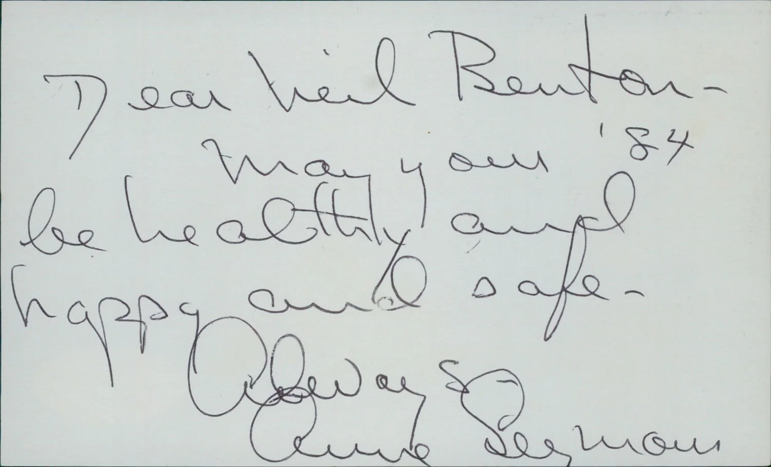 Anne Seymour — Anne Seymour Actress Signed 3x5 Index Card JSA Authenticated Personalized
