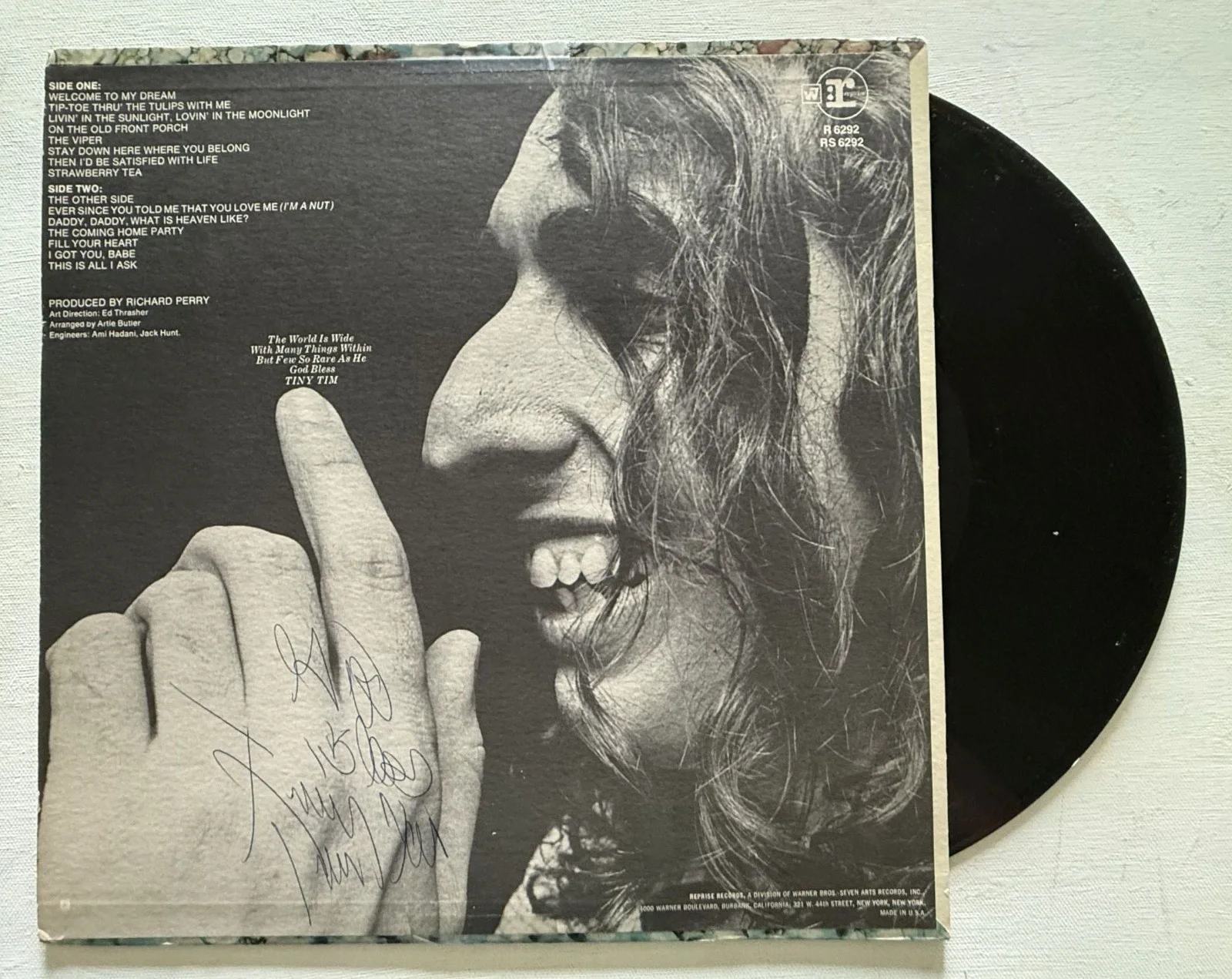 Tiny Tim (d. 1996) Signed Autographed "God Bless Tiny Tim" Vintage Record Album, image 2