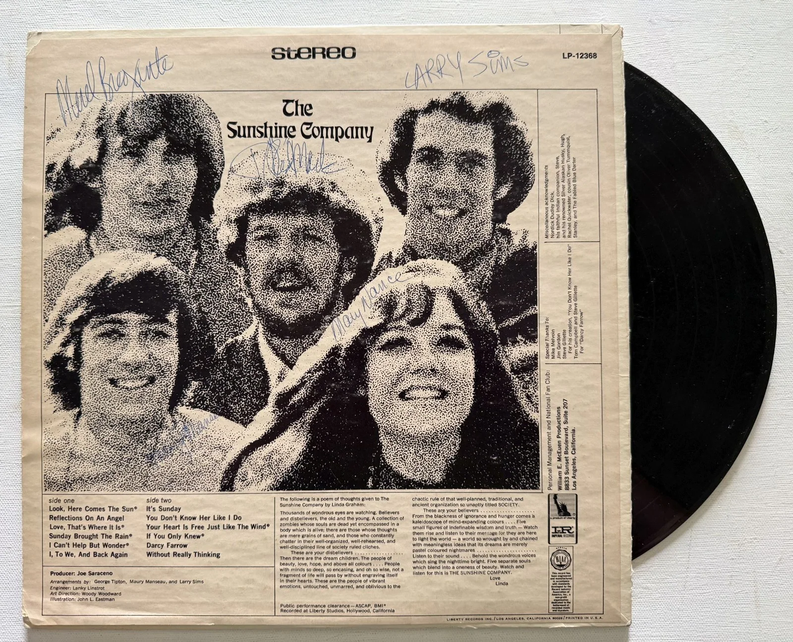 The Sunshine Company Band Signed Autographed "Sunshine Company" Record Album, изображение 3