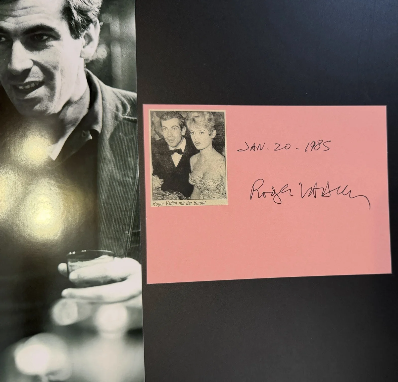 Roger Vadim Signed 4x5 Photo Display Brigitte Bardot French Director Auto, image 2