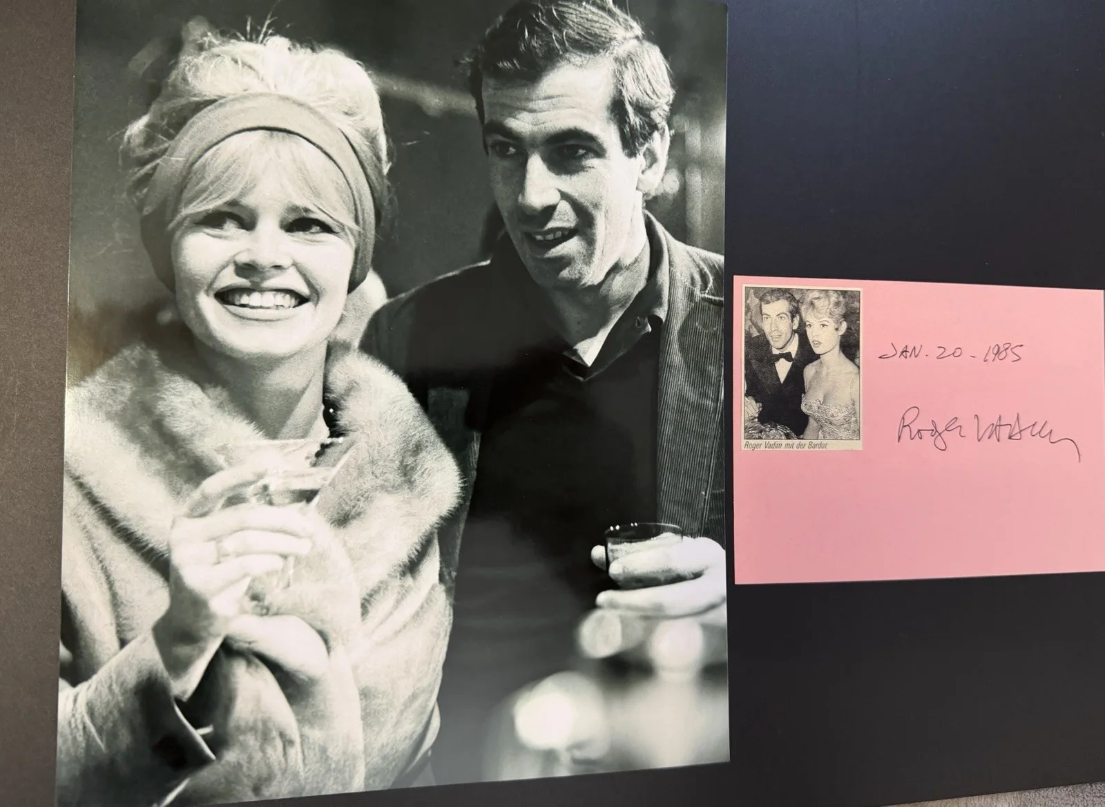 Roger Vadim Signed 4x5 Photo Display Brigitte Bardot French Director Auto, image 3
