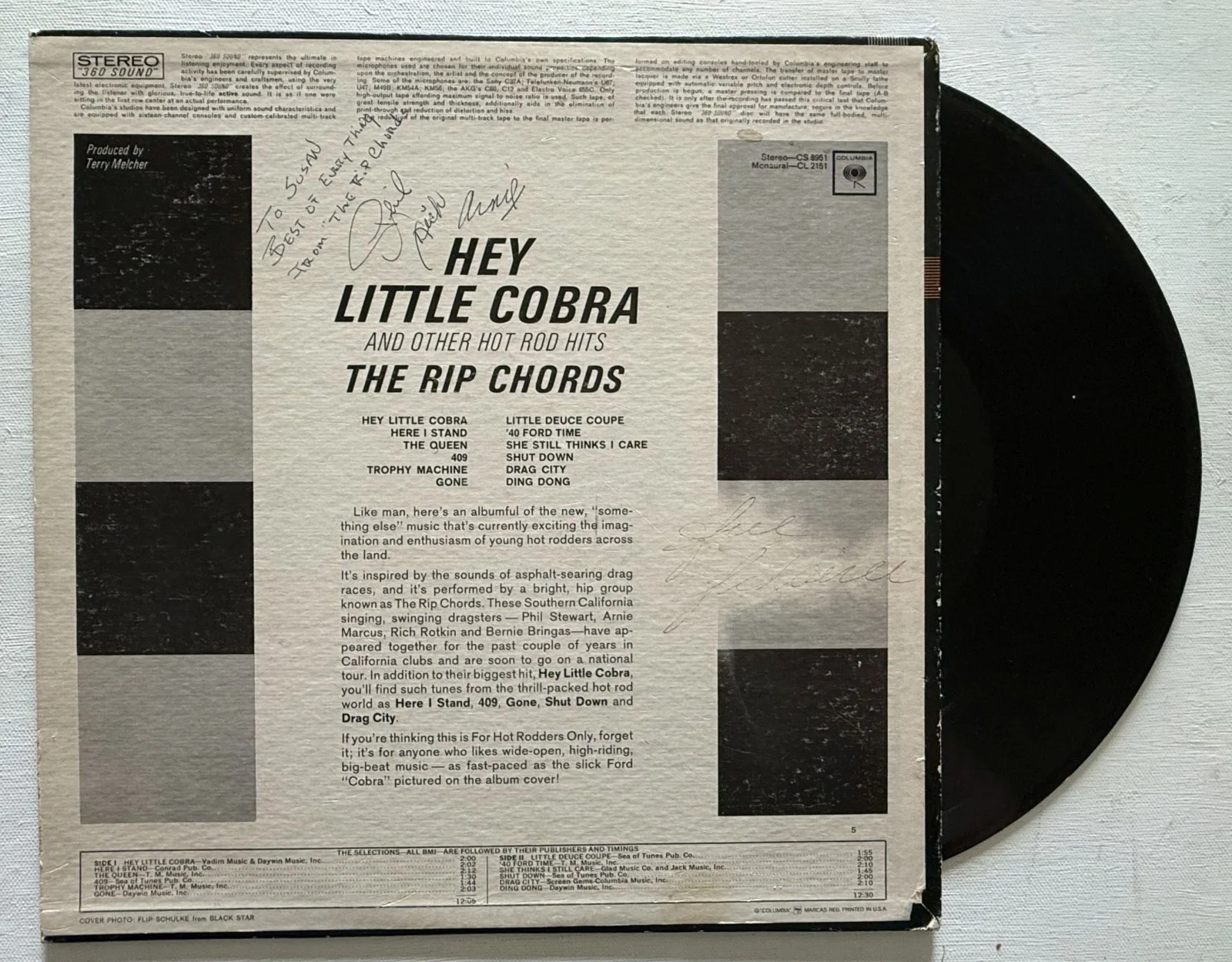 The Rip Chords Band Signed Autographed "Hey Little Cobra" Vintage Record Album, изображение 2