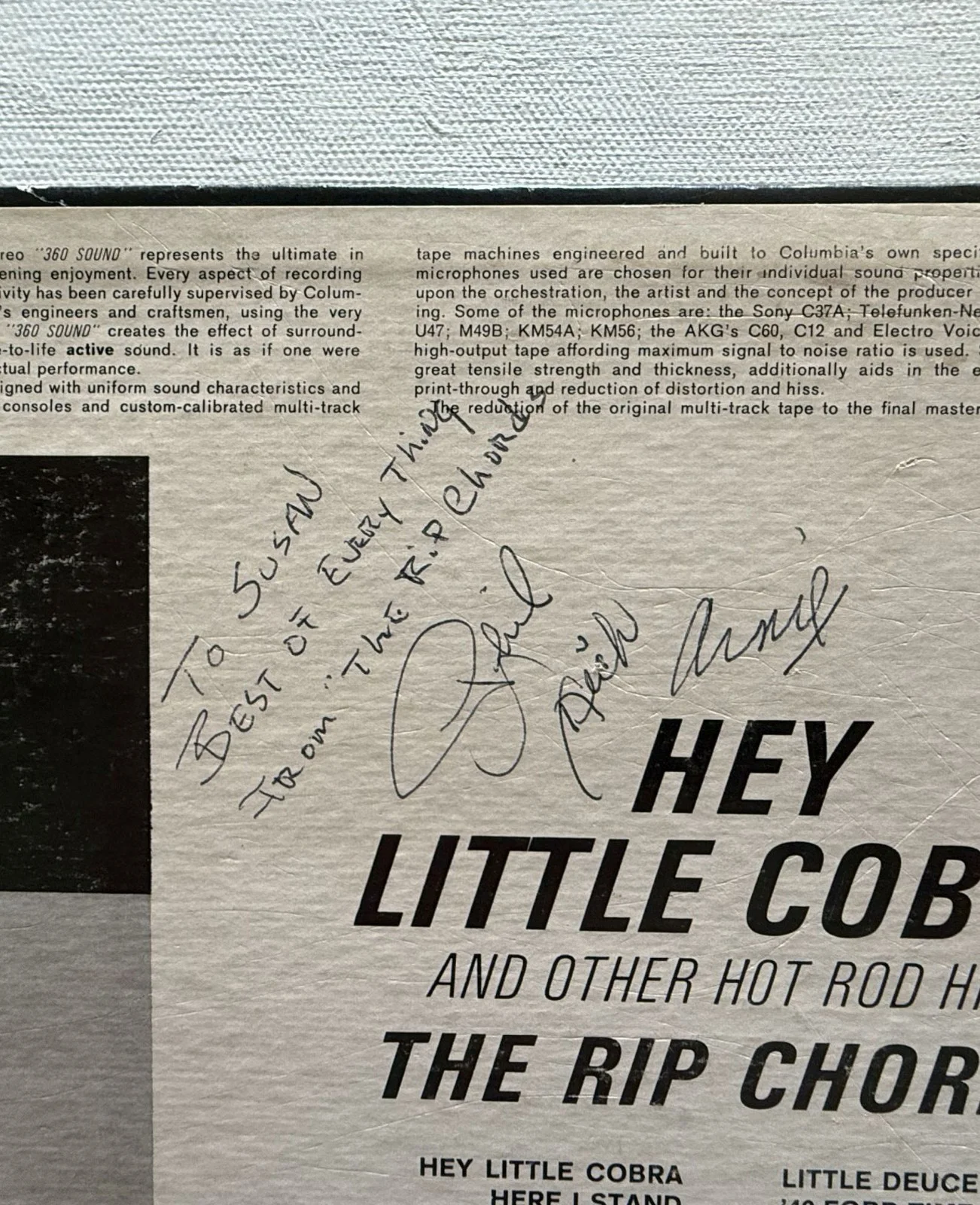 The Rip Chords Band Signed Autographed "Hey Little Cobra" Vintage Record Album, изображение 3