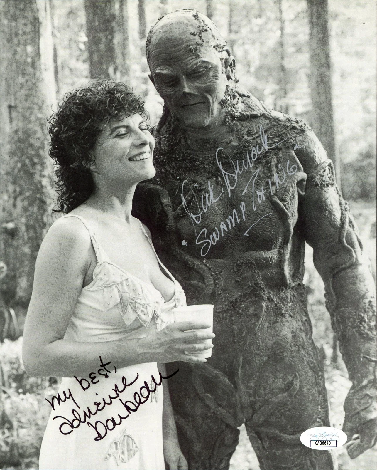 Adrienne Barbeau & Dick Durock — Adrienne Barbeau & Dick Durock "Swamp Thing" Signed 8x10 Photo JSA #CA36640