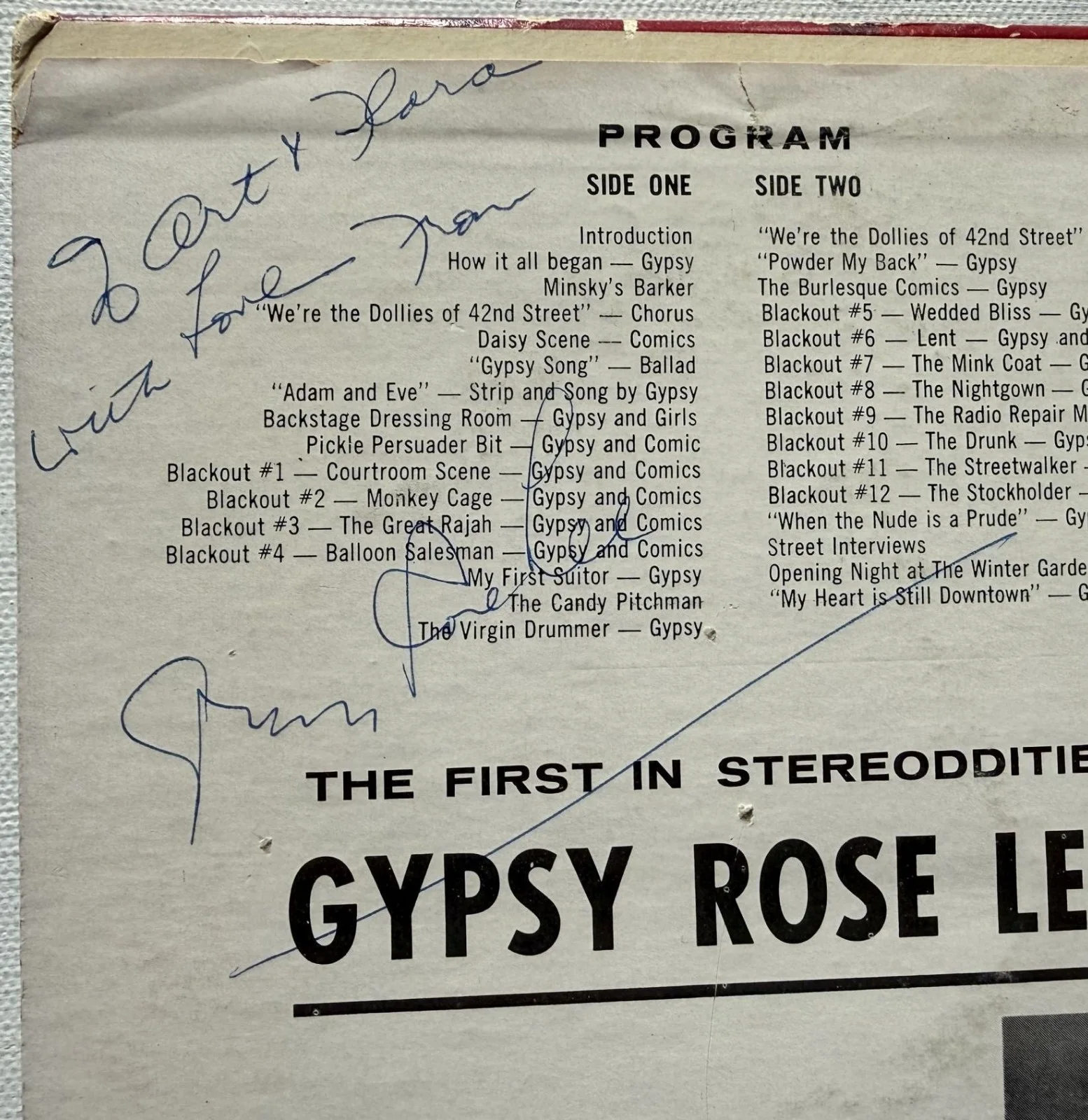 Gypsy Rose Lee (d. 1970) Signed Autographed ''Remembers Burlesque'' Record Album, image 3