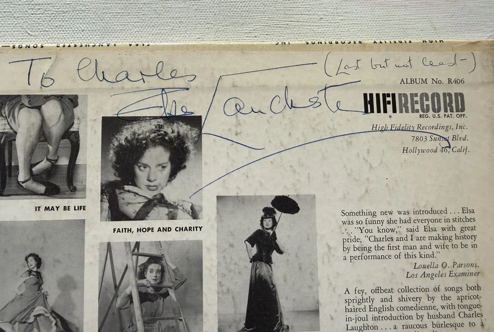Elsa Lanchester (d. '86) Signed Autographed "Songs for a Shuttered Parlor" Album, изображение 3