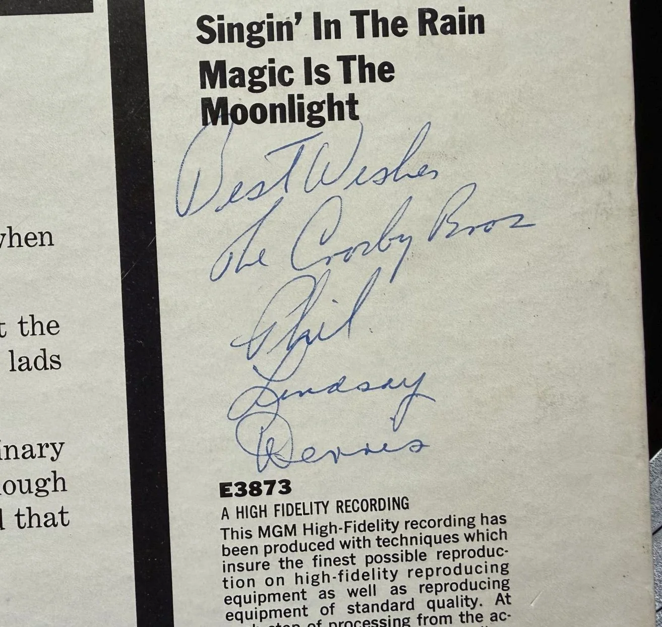 Bing Crosby's Sons Signed Autographed "Presenting the Crosby Bros" Record Album, изображение 3