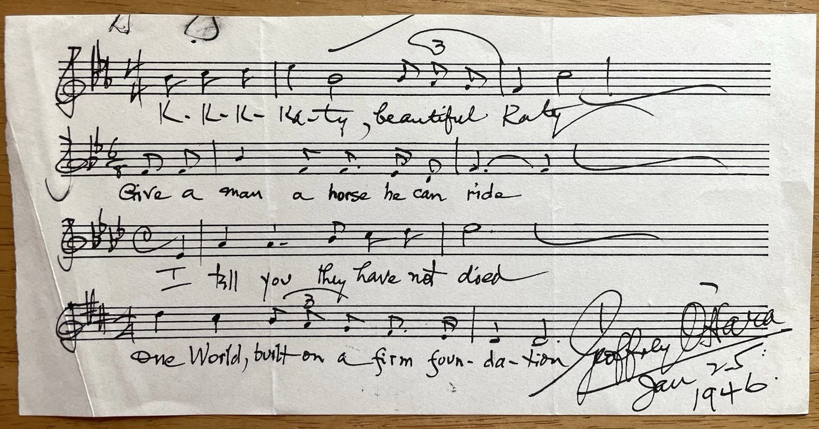 Composer and Singer Geoffrey O'Hara Autograph Musical Quote, изображение 2