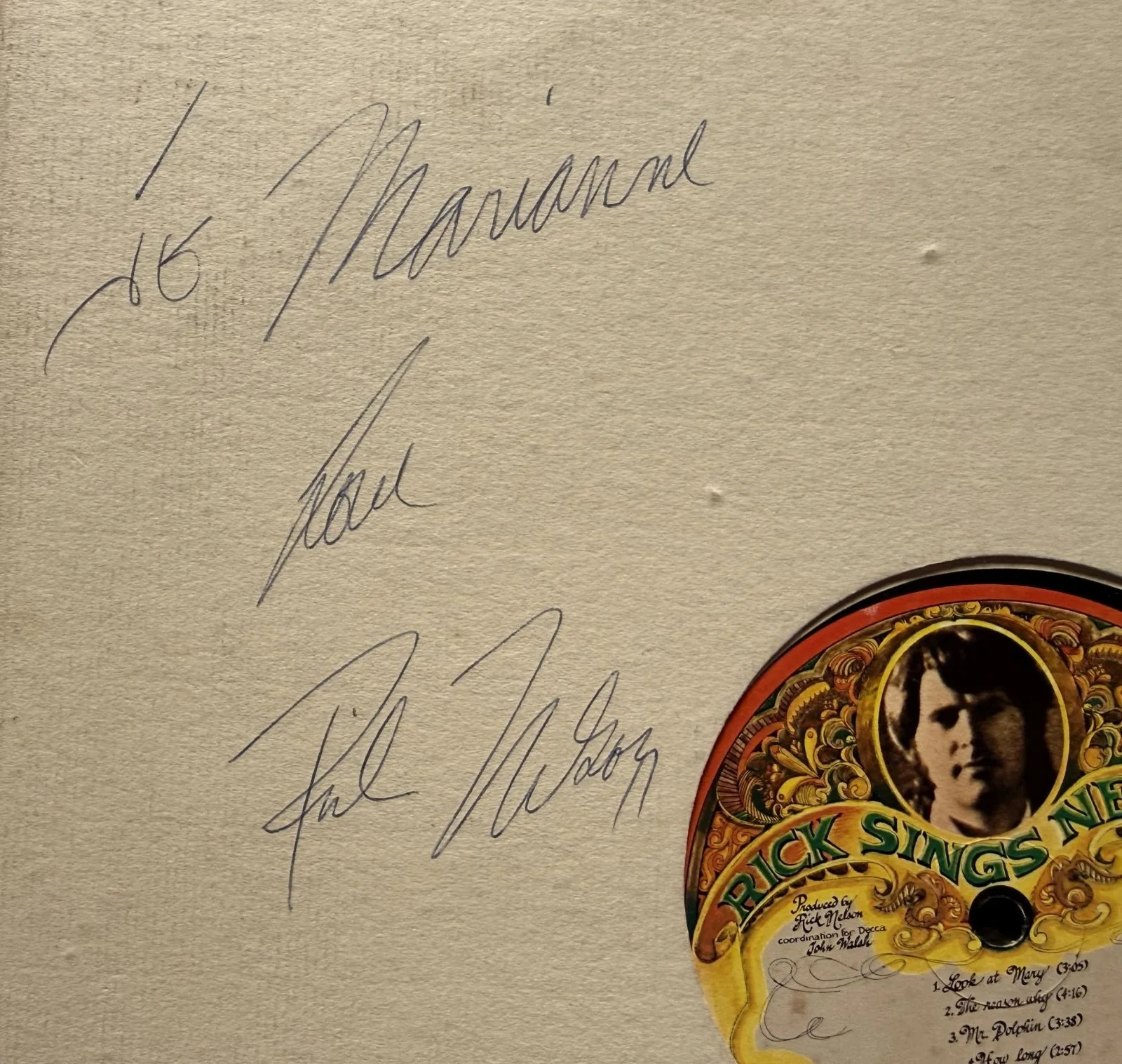 Ricky Nelson (d. 1985) Signed Autographed "Rick Sings Nelson" Record Album, изображение 2