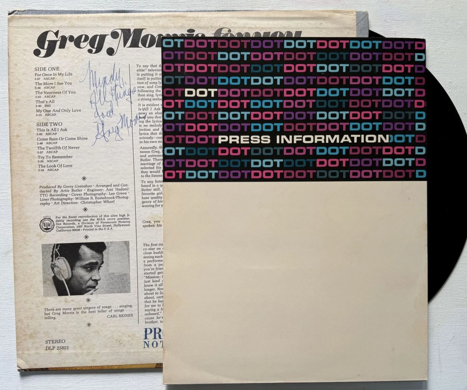 Greg Morris (d. 1996) Signed Autographed "For You" Record Album w/ Press Kit, image 2