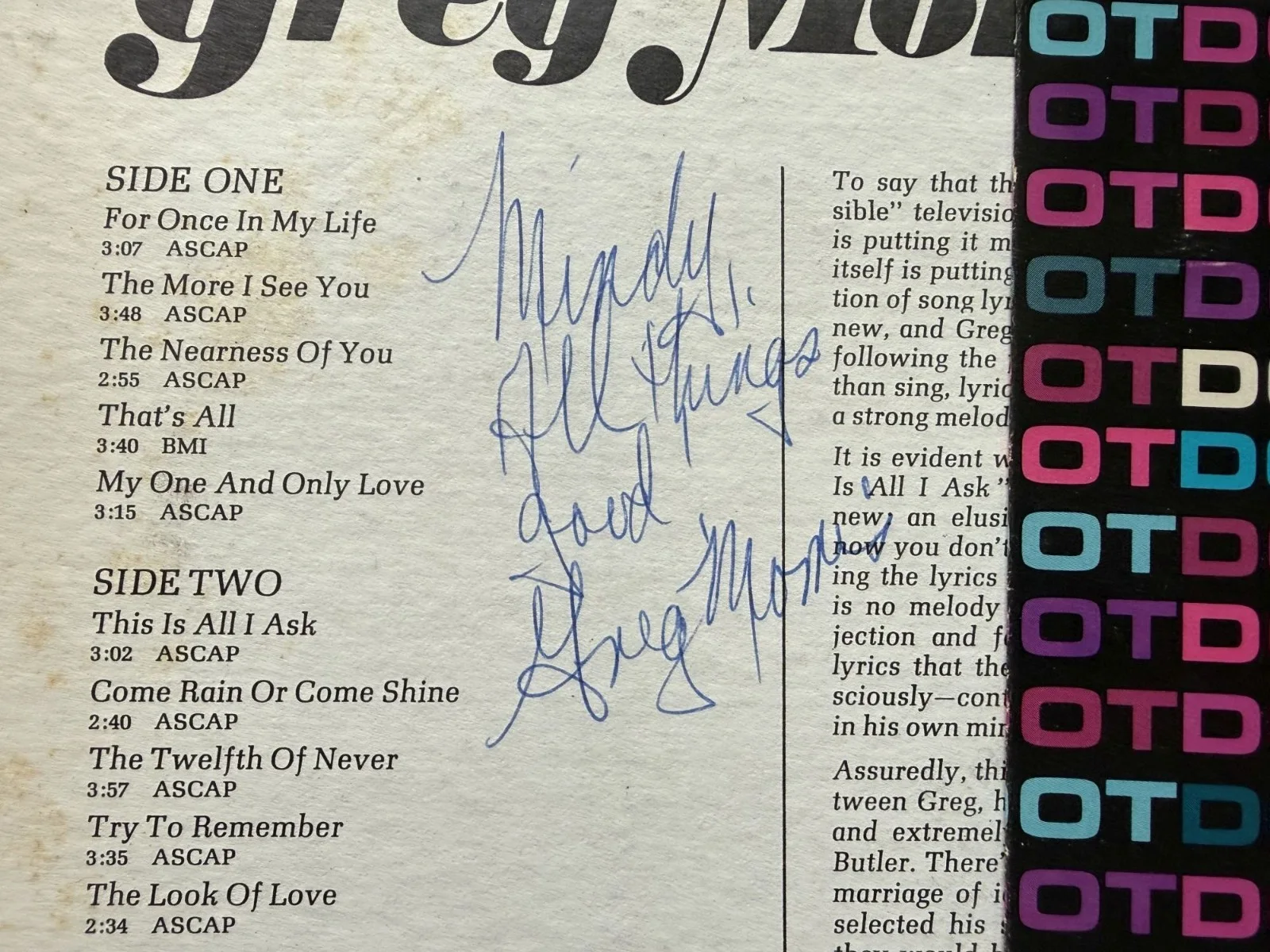 Greg Morris (d. 1996) Signed Autographed "For You" Record Album w/ Press Kit, image 3