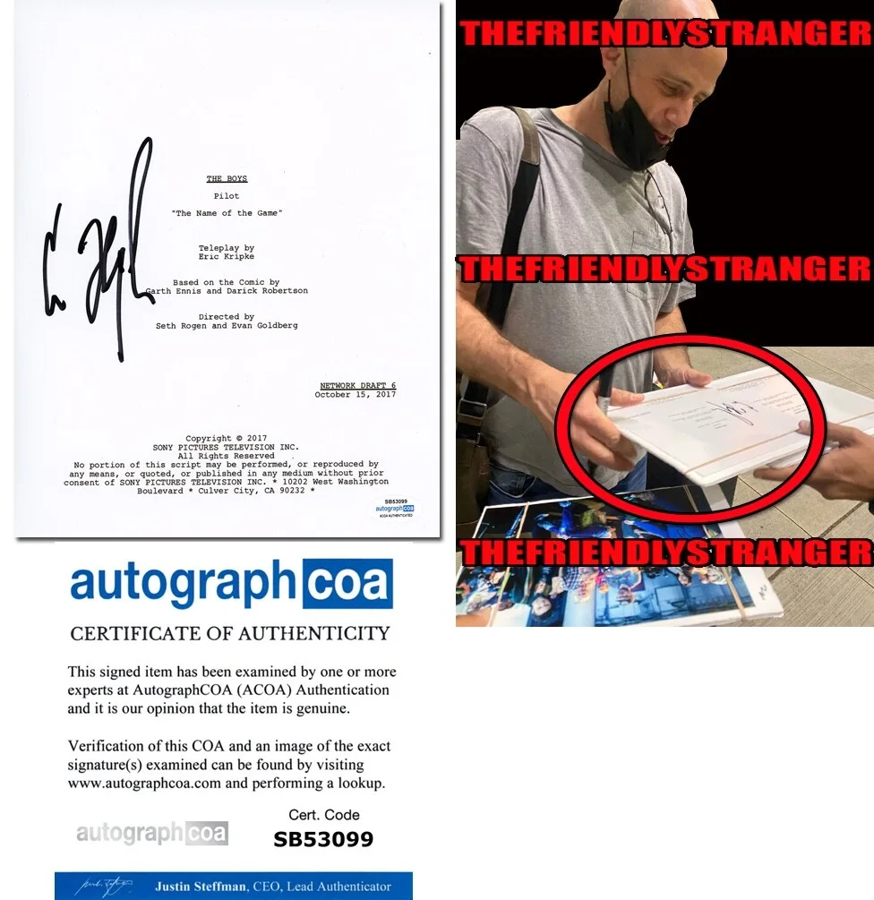 ERIC KRIPKE — Eric Kripke signed "THE BOYS" Pilot Episode 8x10 Photo EXACT PROOF c Writer ACOA