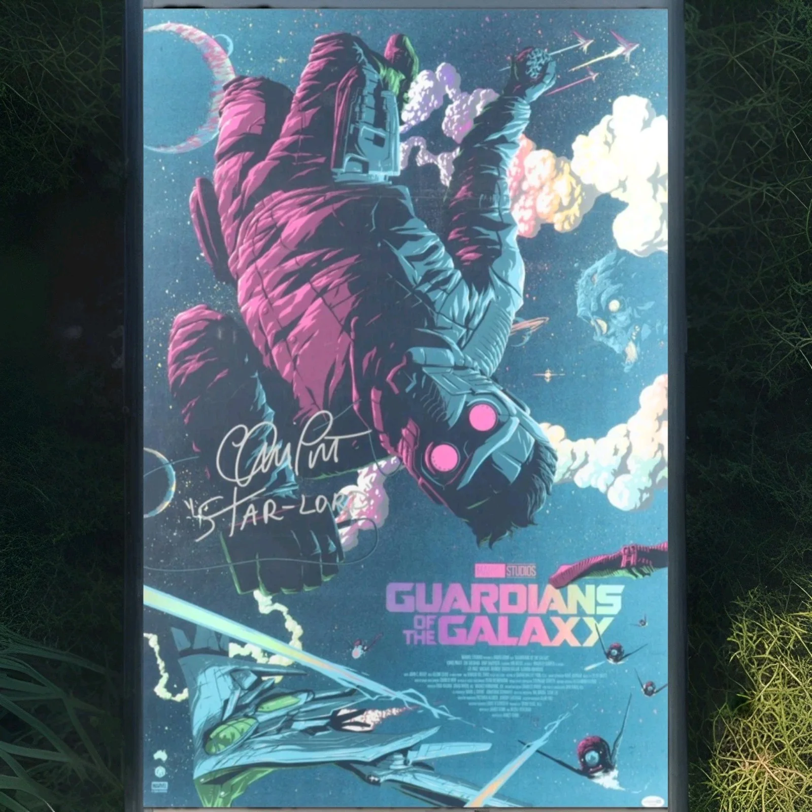 CHRIS PRATT — Chris Pratt Signed Guardians Of The Galaxy Foil Poster 24x36 ACOA Cer" Star Lord
