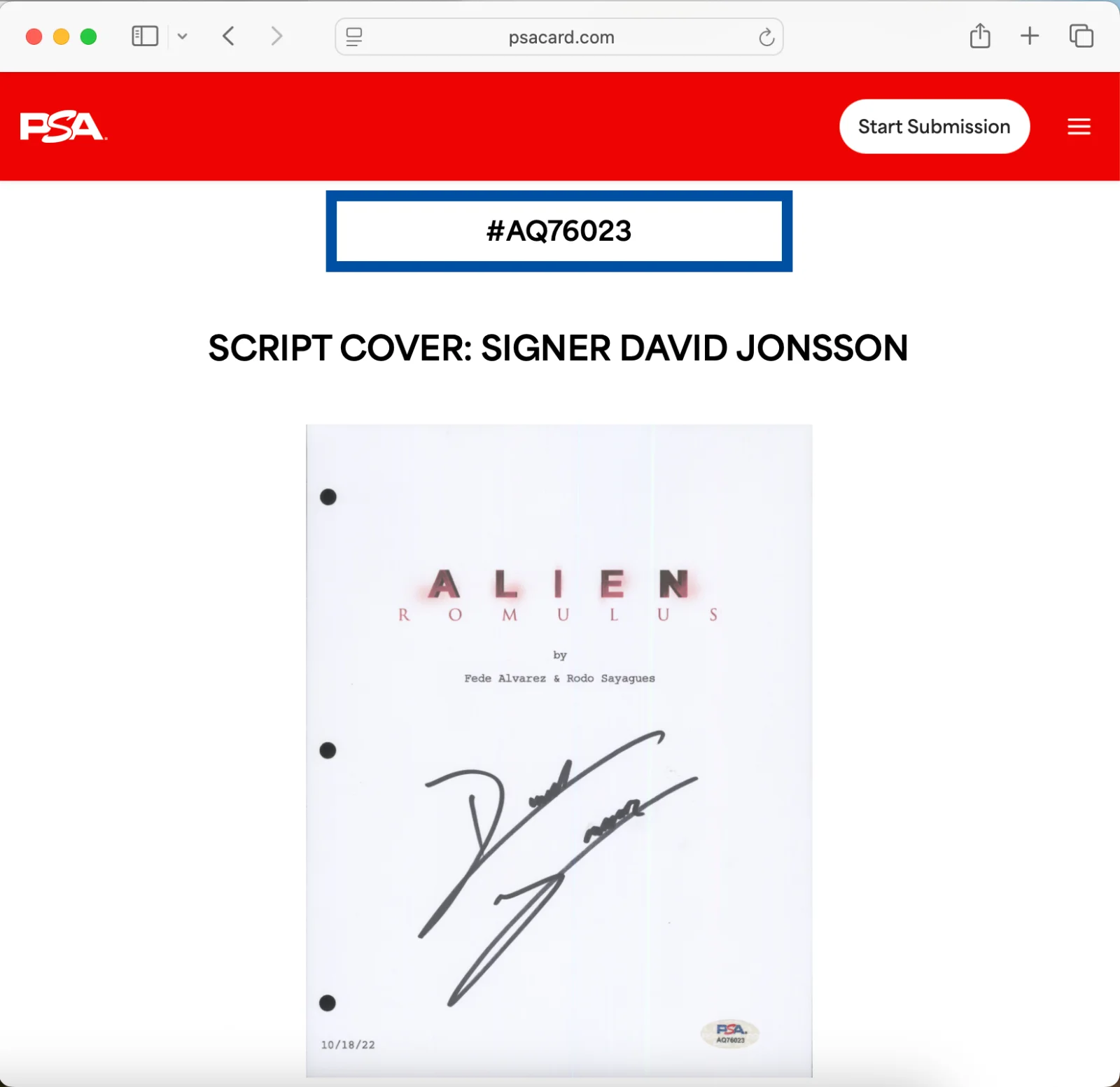 David Jonsson — DAVID JONSSON SIGNED FULL 107 PAGE ALIEN ROMULUS MOVIE SCRIPT PSA DNA AUTOGRAPH, image 3