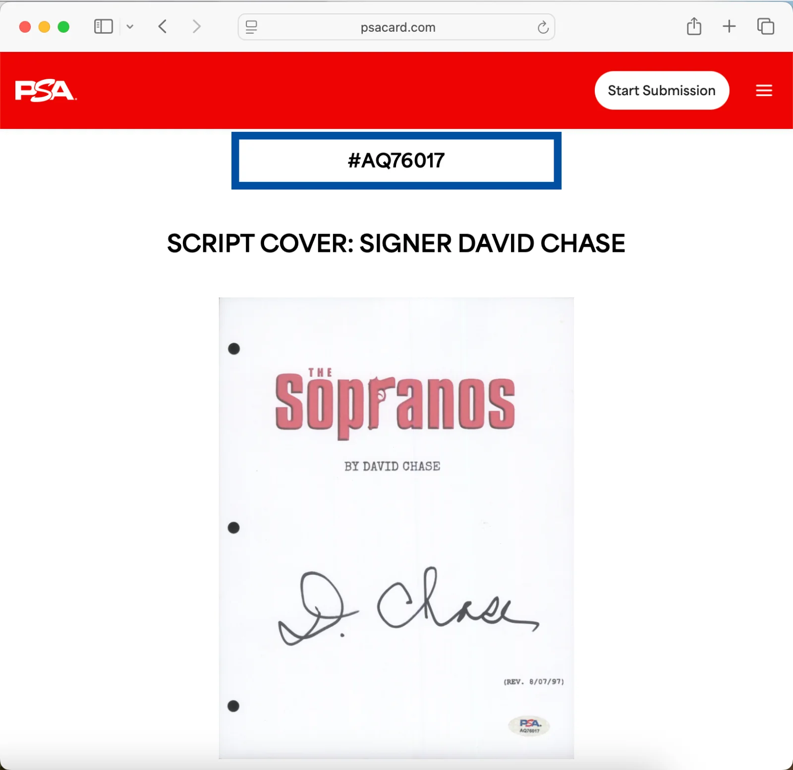 David Chase — DAVID CHASE SIGNED FULL 69 PAGE THE SOPRANOS PILOT EPISODE SCRIPT PSA DNA, image 3